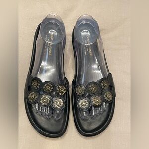 Donald J. Pliner Black Sandals with Gold Accents